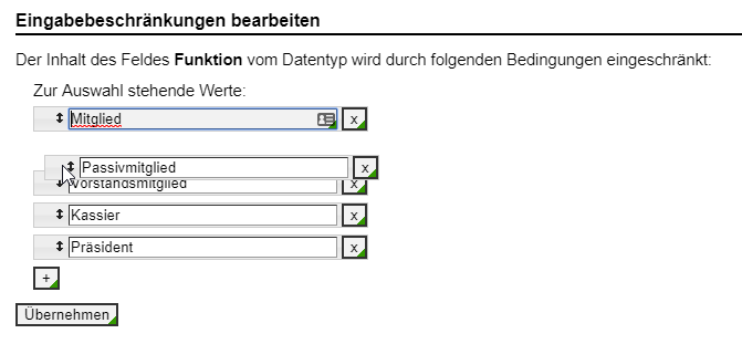 Drag and Drop Einzelauswahl