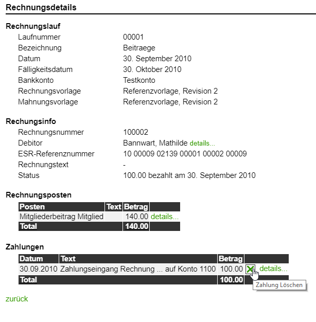 Zahlung entfernen
